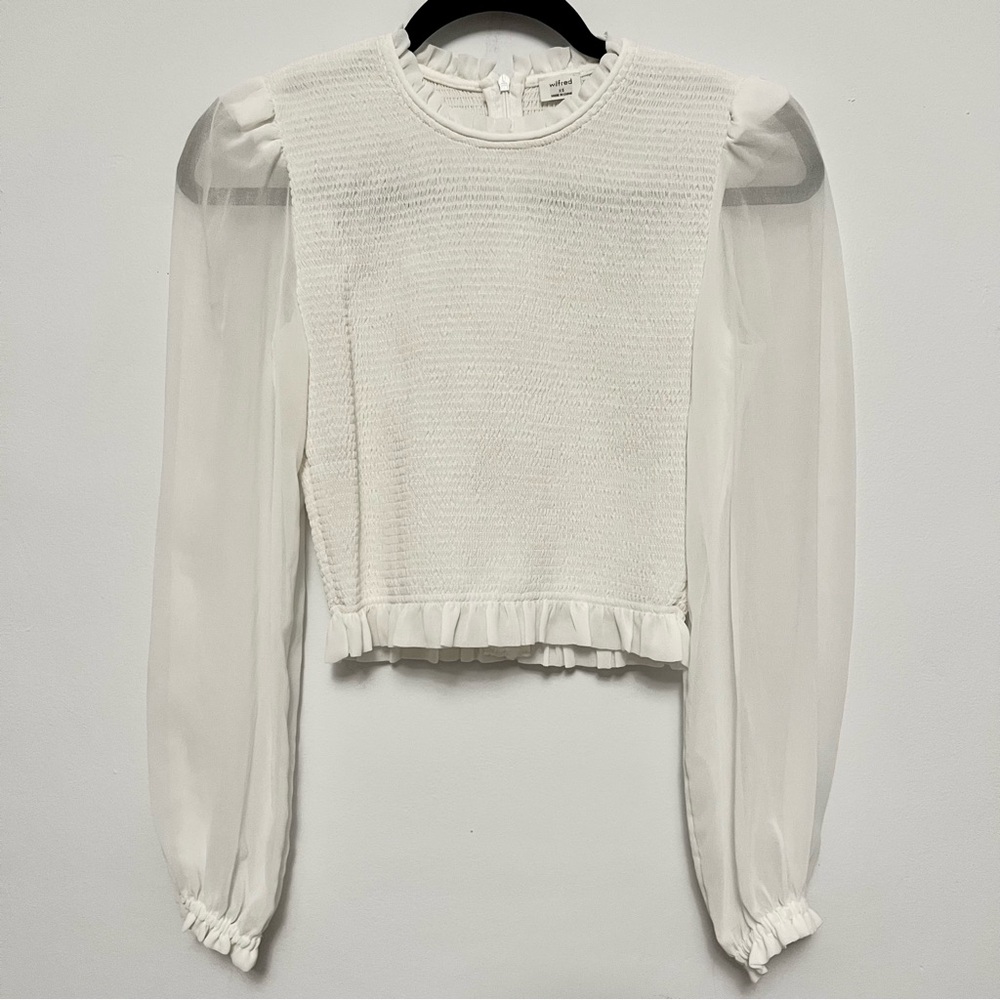Aritzia Wilfred Tempest smoked chiffon blouse in light birch xs